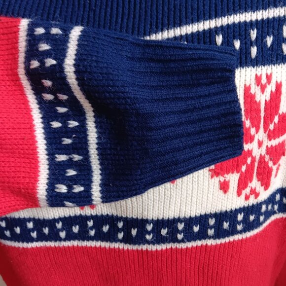 Men's Large Vintage Sweater 1970's Nordic Style Knit Snowflake Red White Blue - Picture 4 of 10